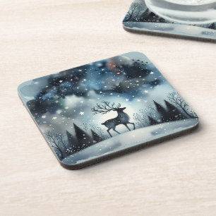 Starry Winter Night Deer Coaster
