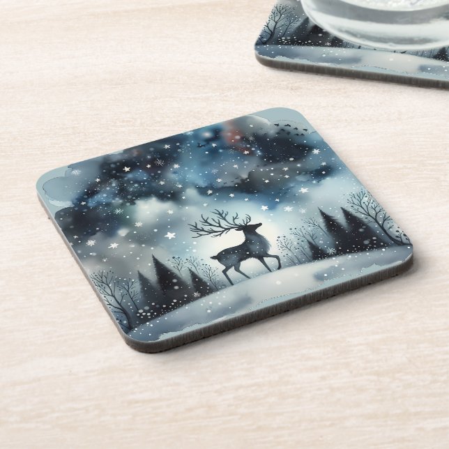 Starry Winter Night Deer Coaster (Left Side)