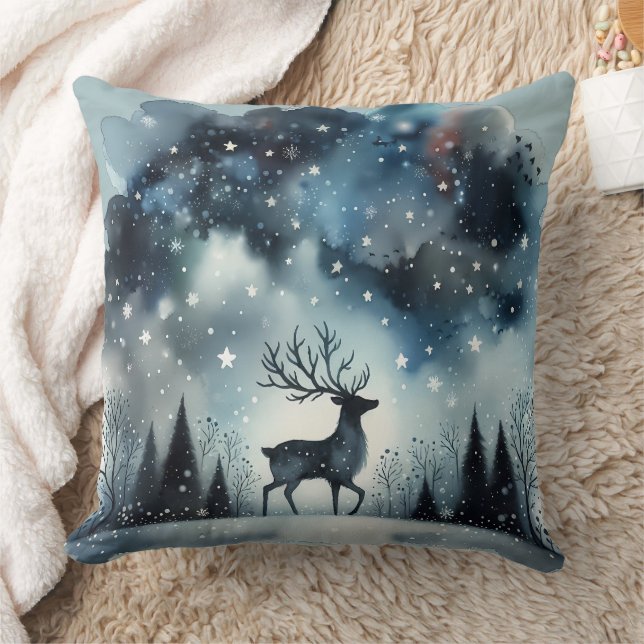 Starry Winter Night Deer Cushion (Blanket)