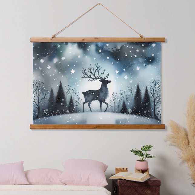 Starry Winter Night Deer Hanging Tapestry (Bedroom)