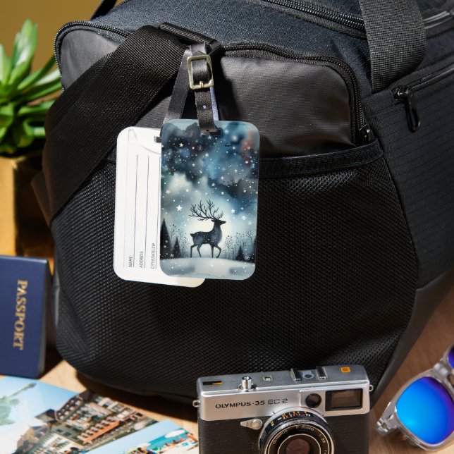 Starry Winter Night Deer  Luggage Tag (Front & Back)