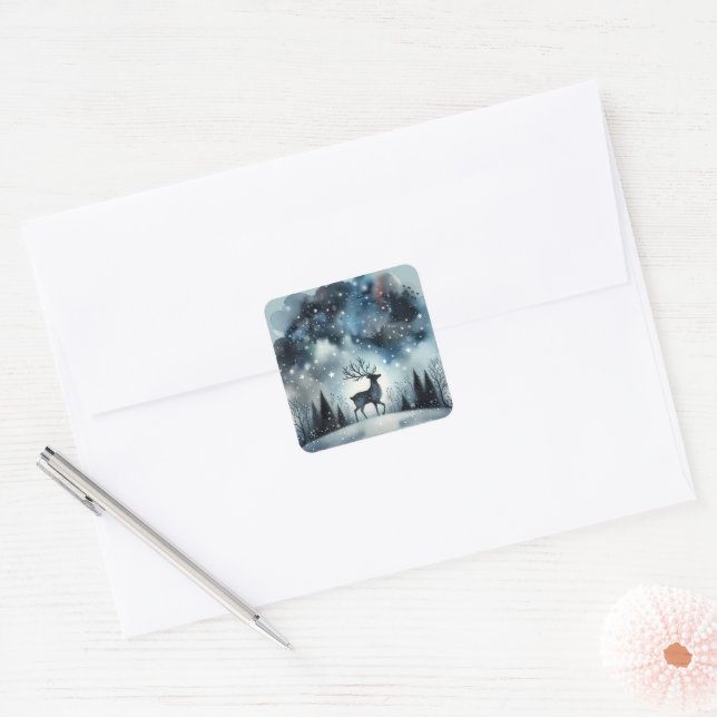 Starry Winter Night Deer Square Sticker (Envelope)