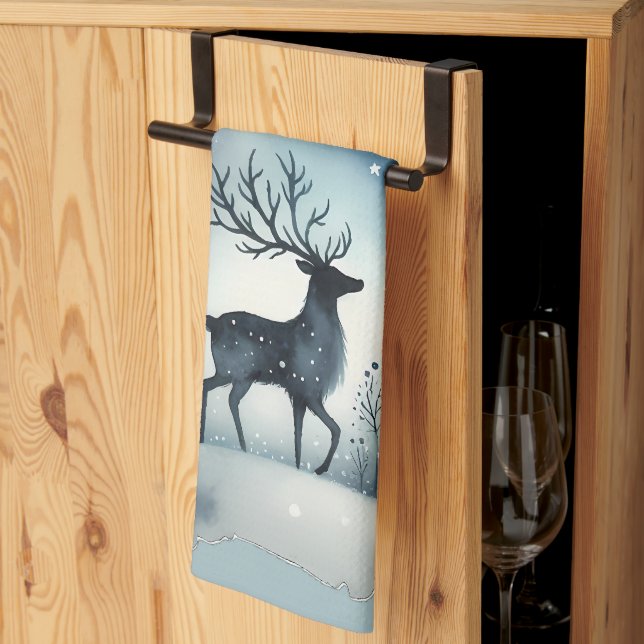 Starry Winter Night Deer  Tea Towel (Thirds Fold)