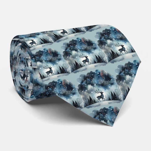 Starry Winter Night Deer Tie (Rolled)