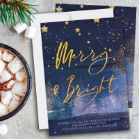 Starry Winter Night Merry and Bright Blue and Gold