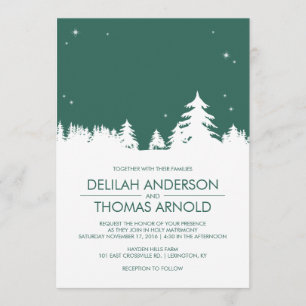 Starry Winter Nights Emerald Green Wedding Invitation