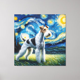 Starry Wire Fox Terrier Dog Portrait Canvas Print