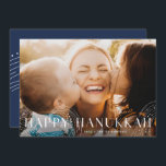 Starry Wish | Elegant Hanukkah Photo Holiday Card<br><div class="desc">Share the joy of Hanukkah with these simple and elegant cards featuring your favourite landscape or horizontal orientated photo in full bleed. "Happy Hanukkah" appears as a white text overlay in modern sans serif lettering embellished with starry galaxy line drawings. Personalise with the year and your family name along the...</div>