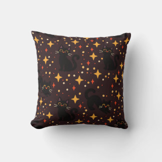 Starry Witchy Cats Throw Pillow