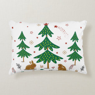 Starry Woodland Christmas Forest Rabbits Decorative Cushion