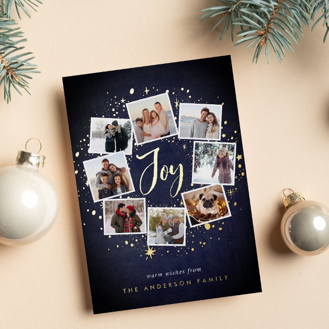 Starry Wreath | Photo Collage Foil Holiday Card (Creator Uploaded)