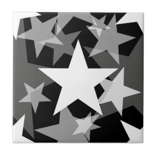 Stars 3 Black and White Tile
