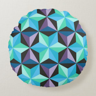 Stars Abstract Geometric Patchwork Round Cushion