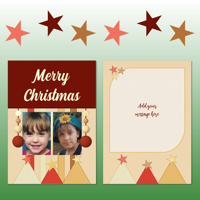 Stars and baubles merry christmas photos burgundy foil holiday card (Creator Uploaded)