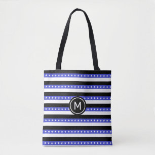 Stars and Black Blue and White Stripes Tote Bag