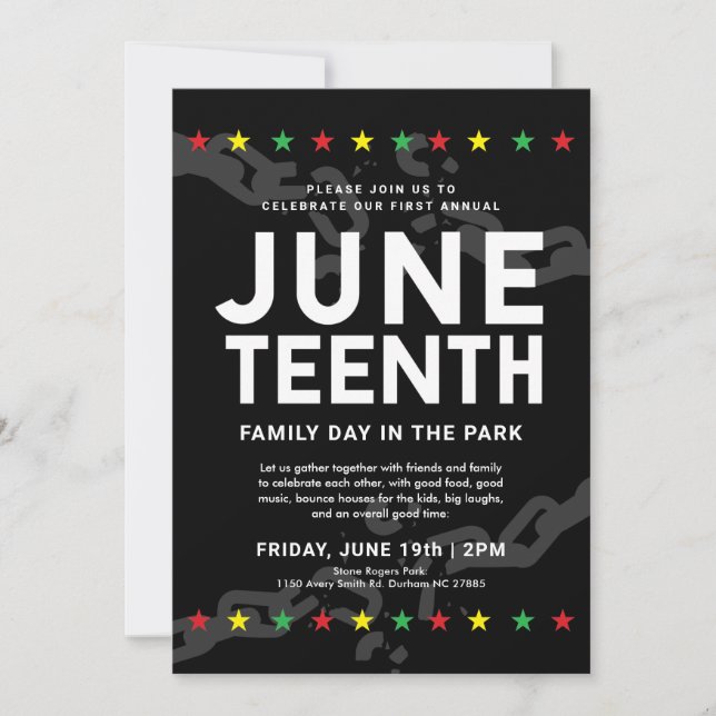 Stars and Broken Chains | Juneteenth Party  Invitation (Front)