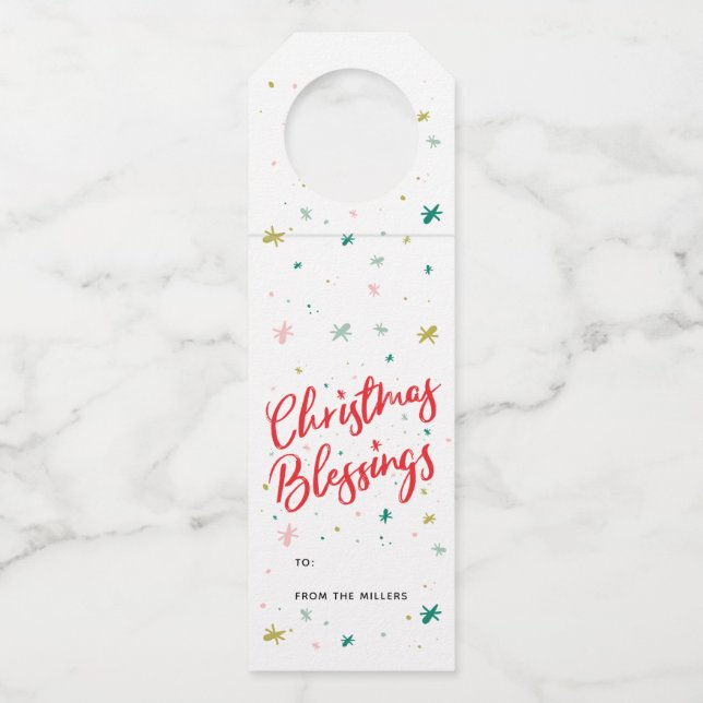 Stars and Christmas Blessings Bottle Tag (Front)