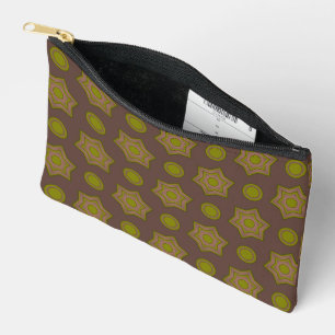 Stars and circles in brown and green accessory pouch