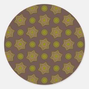 Stars and circles in brown and green classic round sticker