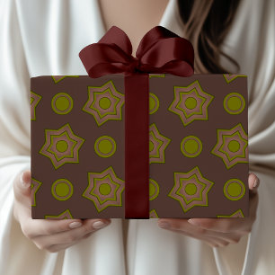 Stars and circles in brown and green wrapping paper