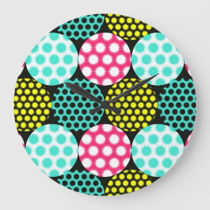 Stars and circles, multicolor pop pattern. large clock