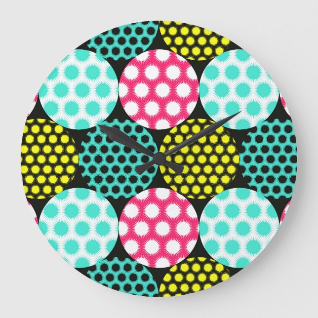 Stars and circles, multicolor pop pattern. large clock (Front)