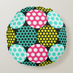 Stars and circles, multicolor pop pattern. round cushion