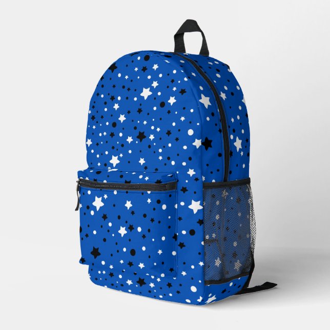 Stars and Circles On Blue Printed Backpack (Back Corner Right)