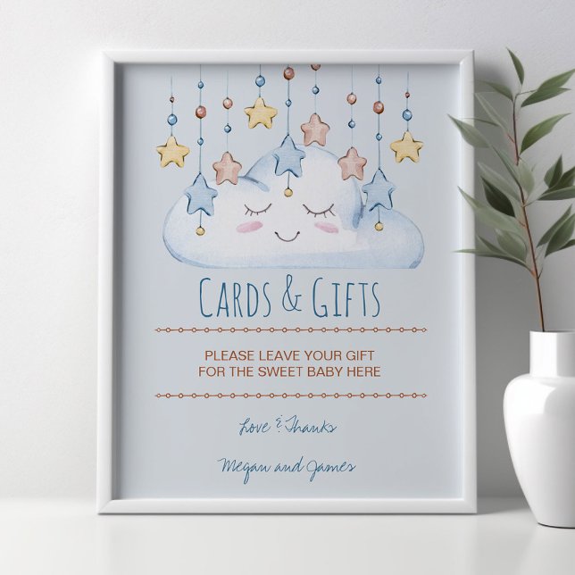 Stars and Cloud Boy Baby Shower Gift Table Sign (Baby Shower Sign from my Twinkle Twinkle baby shower collection)