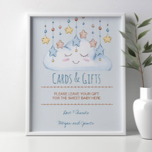Stars and Cloud Boy Baby Shower Gift Table Sign