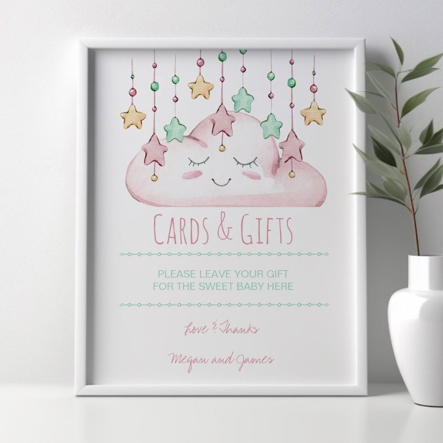 Stars and Cloud Girl Baby Shower Gift Table Sign (Baby Shower Sign from my Twinkle Twinkle baby shower collection)