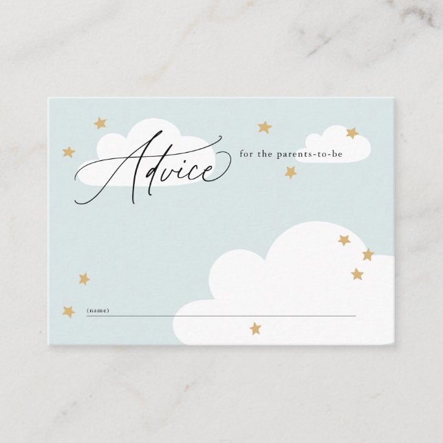 Stars and Clouds Blue Baby Shower Advice Enclosure Card (Front)