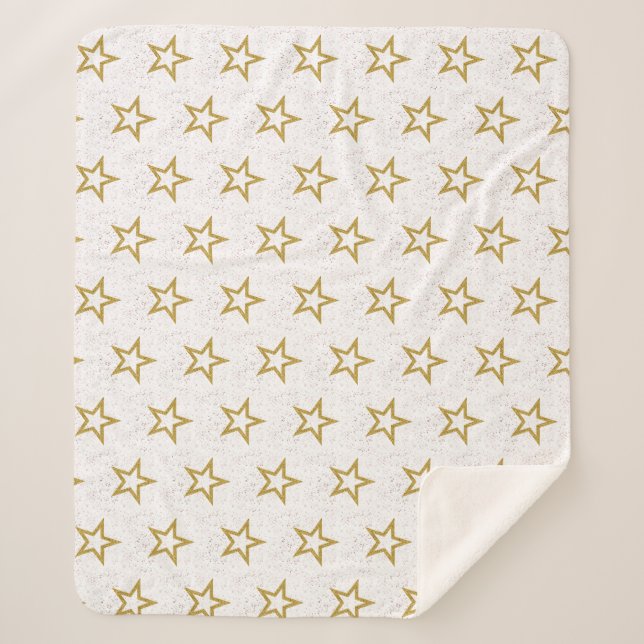 Stars And Confetti Pink, Gold And White Elegant Sherpa Blanket (Front)