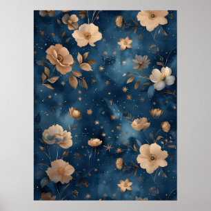 Stars And Flowers Floral Patterns Design Poster