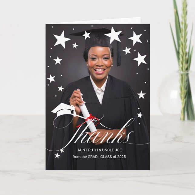 Stars and Grad's Photo Graduation Thank You Card (Front)
