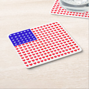 Stars and Hearts Flag Square Paper Coaster