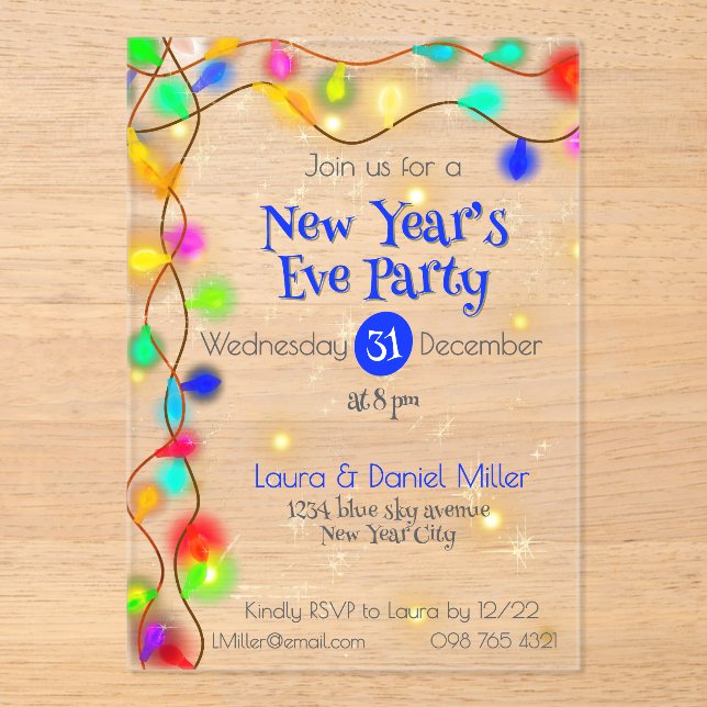 Stars  and lighting garlands New Year 2026 Acrylic Acrylic Invitations (Front)