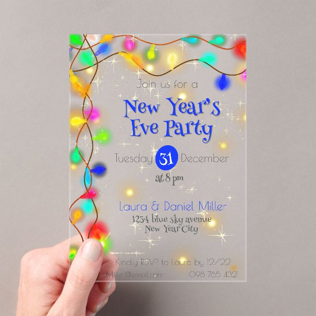 Stars  and lighting garlands New Year 2026 Acrylic Invitations (Insitu (Handheld))