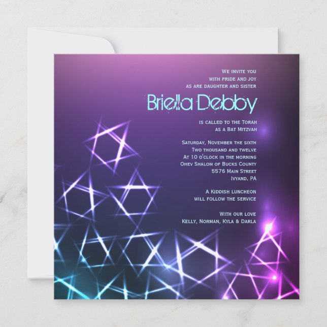 STARS and LIGHTS Bar Bat Mitzvah Invitation (Front)