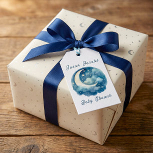 Stars and moon dreamy baby shower blue invitation gift tags
