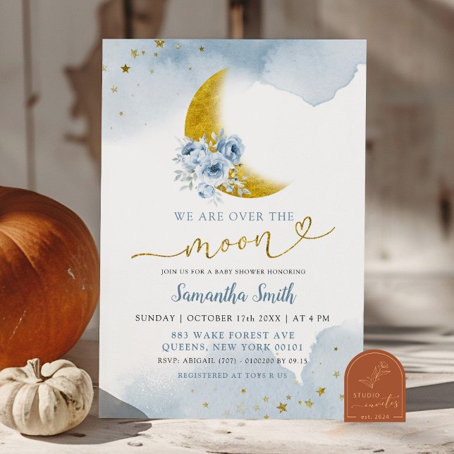 Stars and Moon Dusty Blue Baby Shower Invitation (Creator Uploaded)