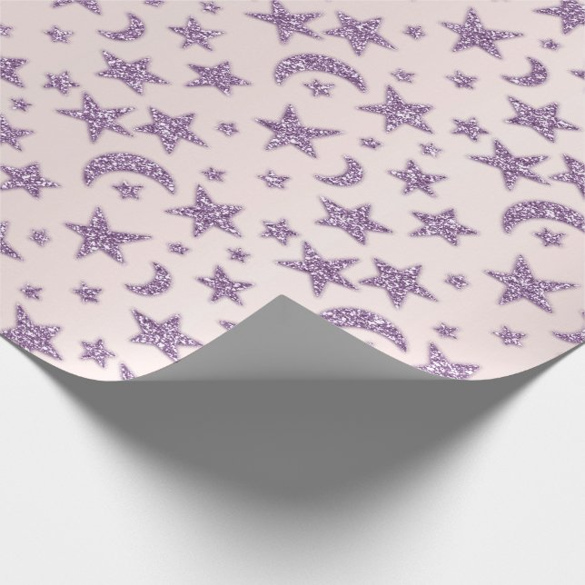 Stars And Moon Pink Baby Girl Sparkly Lavender Wrapping Paper (Corner)