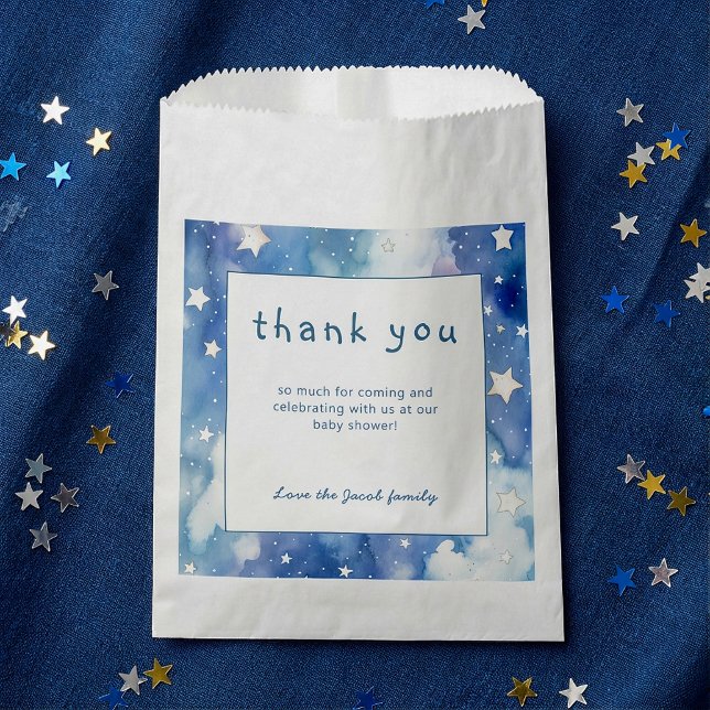 Stars and night sky baby shower blue thank you favour bags (Stars and night sky baby shower blue thank you favor bag.)