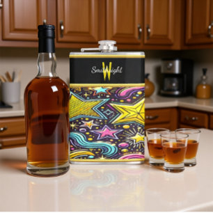 Stars and Patterns Brighten the Night Hip Flask