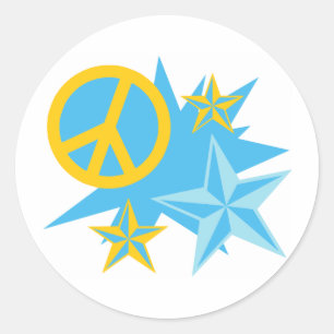 Stars and Peace Sign Classic Round Sticker