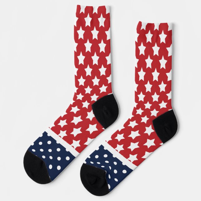 Stars and Polka Dots Red White Blue Socks (Left)