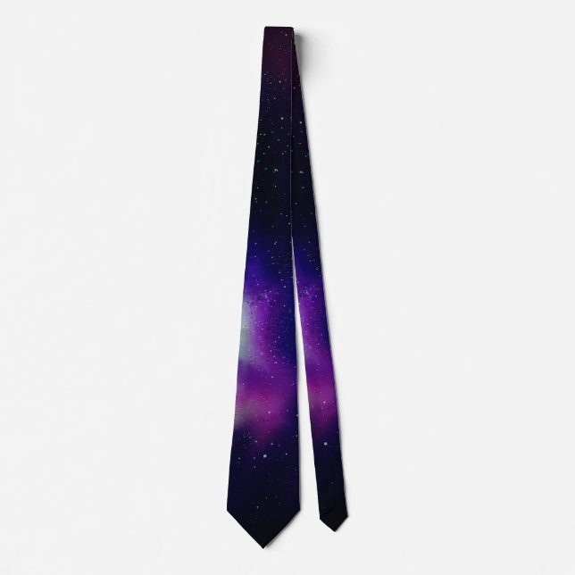 Stars and Purple Nebula Space Starfield Astro Tie (Front)