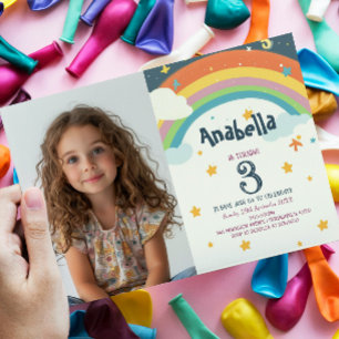 Stars and Rainbow Kids Birthday Party Invitation