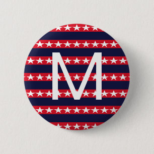 Stars and Stipes Pattern Monogram 4th Of July 6 Cm Round Badge