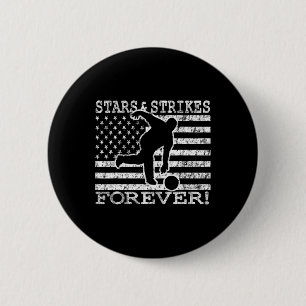 Stars And Strikes Forever Bowling American Flag Bo 6 Cm Round Badge